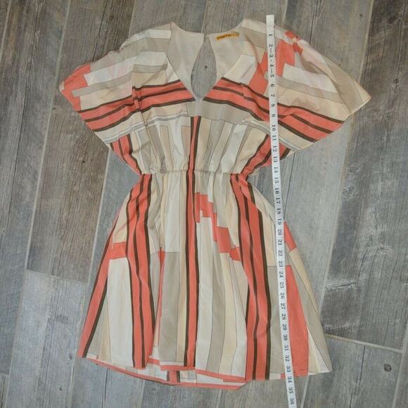 Alice + Olivia S Geometric Silk blend elastic waist midi dress caftan - Picture 5 of 7